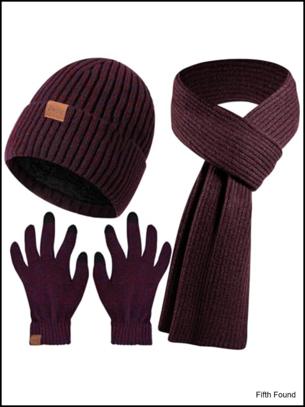 3PC Winter Beanie Scarf Gloves Set Knitted Fleece Touchscreen Unisex